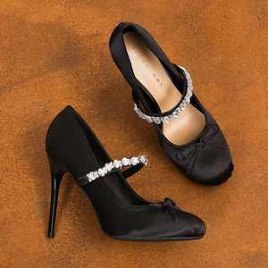 Sandalias de Tacón Alto para Mujer, de Charol Negro, con Tacones de Aguja y Adornos, Zapatos de Moda para Mujer, Venta al Por Mayor, Alta Calidad - Product Image 1