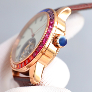 Montre classique True Tourbillon avec incrustation de pierres précieuses colorées, design vintage, chronométrage précis, mouvement résistant aux chocs - Product Image 3