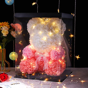 Regalos de San Valentín decoración oso Rosa flor Artificial con caja luces oso de peluche para mujer <span class=keywords><strong>novia</strong></span> regalo de cumpleaños Flor de amor - Product Image 1