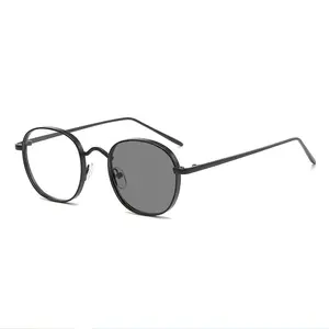 2024卸売新ファッションラウンドフレームアンチブルーライト男性女性金属メガネ高品質色変更眼鏡