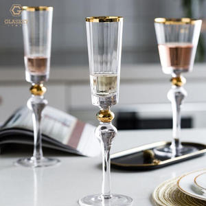 แก้วไวน์คริสตัลสีแดงทำด้วยมือสำหรับงานแต่งงานลูกปัดขอบทองแก้วไวน์ประกายแชมเปญ - Product Image 1