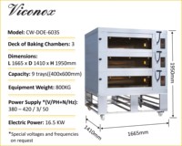 Four à sole commercial électrique Viconox CW-DOE-603S 16,5 kW pour boulangerie, équipement de cuisine, cuisson du pain et des pizzas, 3 niveaux, 9 plateaux