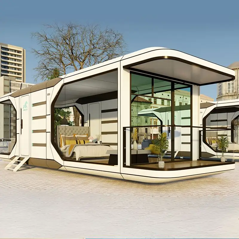 Luxury outdoor prefab capsule container house tiny home 2 bedroom eco space airship pod hotel for sale