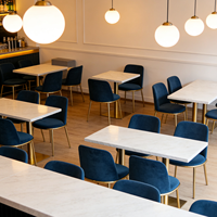 Ensemble de chaises de salle à manger en velours luxueux et table en marbre pour 2/4 personnes, mobilier commercial pour restaurant, café, bistrot