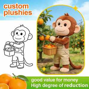 Peluche singe cueilleur d'oranges personnalisée avec esthétique rustique de <span class=keywords><strong>ferme</strong></span>, décoration douce et fantaisiste pour maisons chaleureuses et amateurs de nature - Product Image 1