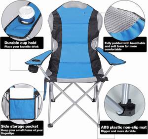 Oversized <b>Deluxe</b> Padded Folding <b>Camping</b> <b>Chair</b> With Cup Holder and Side Pocket Lightweight High Back Leisure Portable Heavy Duty - Product Image 2