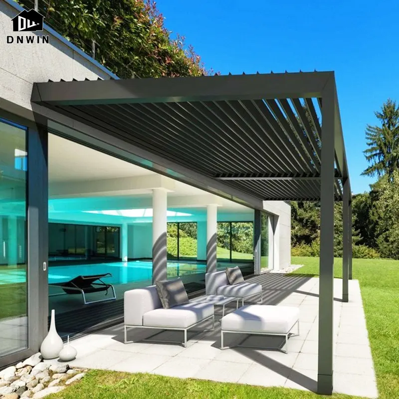 Pavillon de pergola en aluminium à persiennes système rétractable motorisé étanche pour extérieur