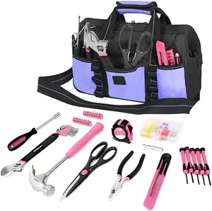 Custom Dames Thuis Reparatie Hand Roze Tool Kit Met Paars Gereedschapstas