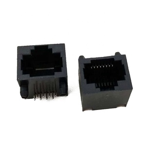 ขั้วต่อโมดูลาร์แจ็ค RJ45 แบบตัวเมีย DIP <span class=keywords><strong>56</strong></span> มุมฉาก 8P8C ช่องเสียบอีเธอร์เน็ต L=15.1 มม. วัสดุ PBT สีดำ 50 โอห์ม หน้าสัมผัสทอง - Product Image 1