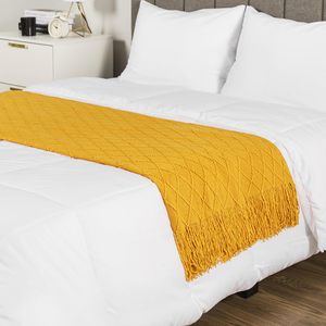 Couverture de lit en tricot doux jaune <span class=keywords><strong>moutarde</strong></span> pour canapé légère <span class=keywords><strong>et</strong></span> texturée Boho pour l'automne pour le salon Couverture d'extérieur - Product Image 3