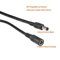 Câble d'alimentation CC à conducteur en cuivre, isolation PVC, 5,5*2,1 mm et 5,5*2,5 mm, prise mâle/femelle vers extrémité dénudable