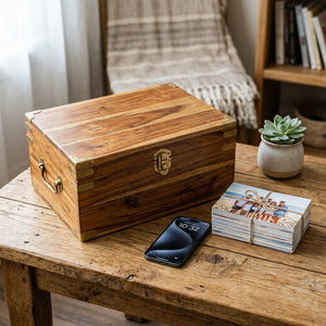 Caja <span class=keywords><strong>de</strong></span> <span class=keywords><strong>Recuerdos</strong></span> <span class=keywords><strong>de</strong></span> Madera Decorativa Grande para Fotos y Objetos Preciados - Cofre del Tesoro Hecho a Mano con Cierre Magnético - Product Image 6