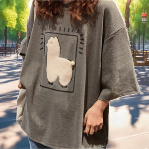 Camisa Larga para Mujer, Estilo Casual, Blanca, con Estampado de Ovejas, Transpirable y Holgada, Nueva Colección Verano 2025 - Product Image 2