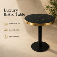 Ensemble de salle à manger moderne de luxe en pierre frittée, table ronde et chaises, finition dorée, mobilier commercial pour café