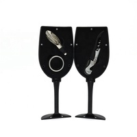 Camping pique-nique Portable 3 pièces accessoires de vin en forme de verre outil cadeau Kit bouchon tire-bouchon ouvre-bouchon aérateur verseur anneau d'égouttage