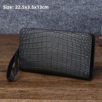 Pochette homme en cuir mat effet crocodile avec plusieurs emplacements pour cartes, portefeuille haut de gamme avec dragonne pour affaires