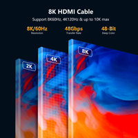 Câble HDMI 2.1 8K 48 Gbps 8K60Hz 4K120Hz HDR EARC plaqué or, tressé en nylon pour PS5 Xbox TV Moniteur Projecteur
