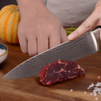 Couteau de Chef Japonais Gyuto en Acier Damas VG10 de 8 Pouces, Fabrication OEM, Couteau de Cuisine Professionnel avec Manche en Bois Pakka Noir et Lame à Queue Cachée