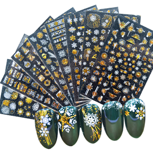 Mix de 8 autocollants pour ongles en plastique scintillants de Noël, flocon de neige, hiver, vacances, vert, blanc, décoration d'art d'ongles, accessoires - Product Image 1