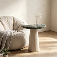 Table d'appoint demi-lune bicolore en pierre, design moderne, avec plateau en marbre et base en pierre, pour salon et chambre à coucher, mobilier de maison
