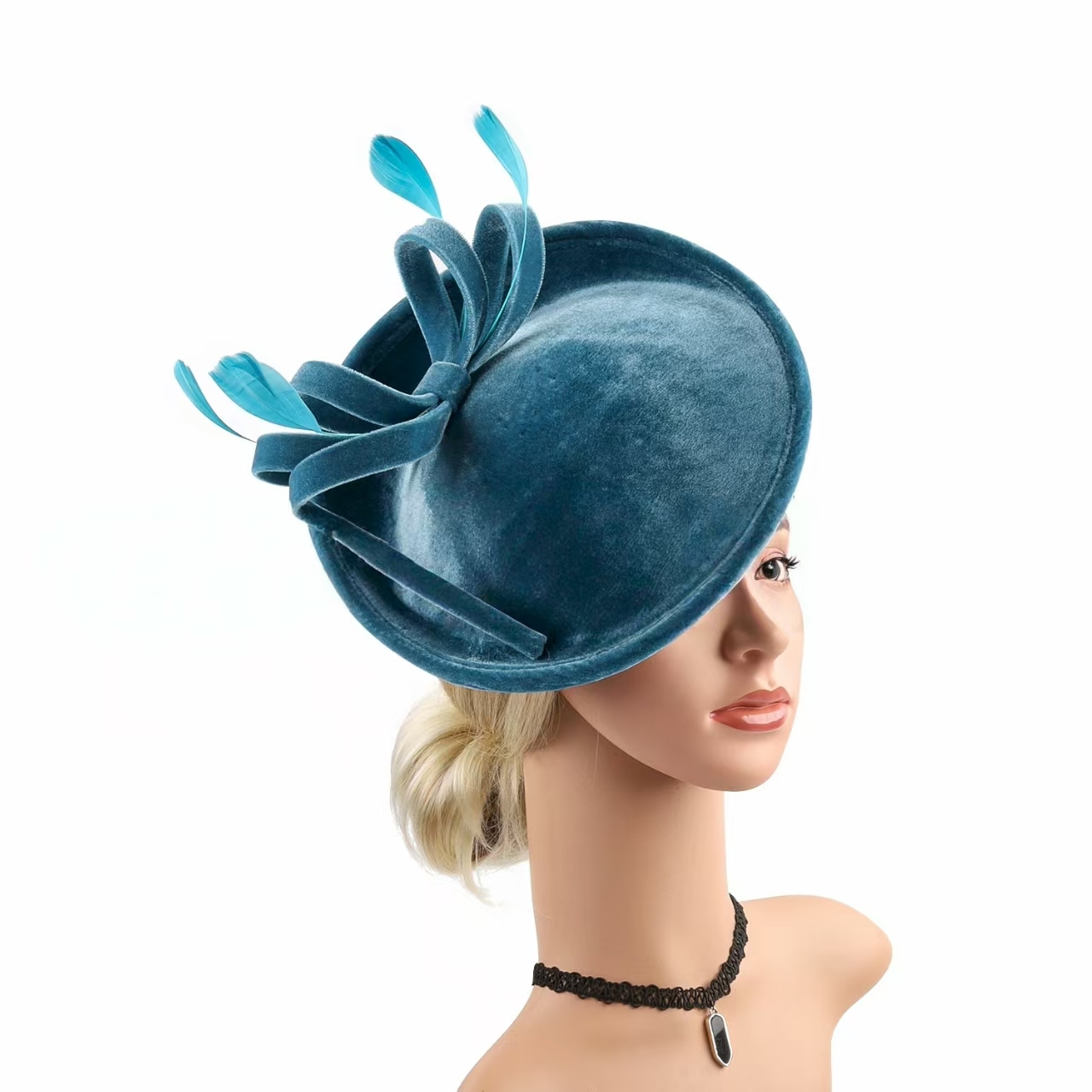 Shop Elegant Party Hats - Velvet Pillbox Hat with Fascinators