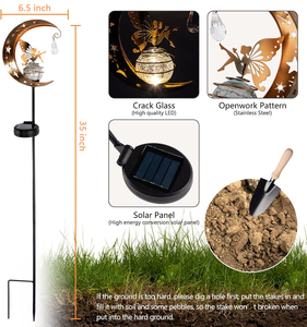Mặt Trăng Và Cổ Tích Vườn Năng Lượng Mặt Trời Cổ Cọc Ánh Sáng Ngoài Trời Không Thấm Nước Crackle Glass <span class=keywords><strong>Globe</strong></span> <span class=keywords><strong>LED</strong></span> Cho Pathway Patio Lawn Sân Trang Trí - Product Image 6