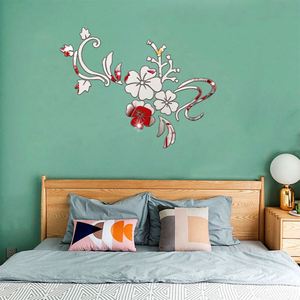 Autocollant mural miroir en acrylique motif floral pour la maison, décoration de fond pour salon et chambre, peinture autocollante effet miroir - Product Image 5
