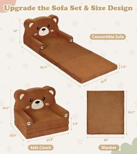 Custom Factory Multifunctional 2-in-1 Plush <b>Sofa</b> Soft Toddler Couch with Blanket Compressed <b>Foam</b> Foldable Kids Furniture - Product Image 6
