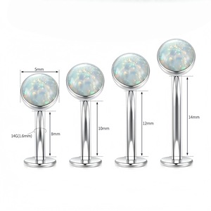 G23 <b>Titanium</b> Opal Navel <b>Stud</b> Steel White Bezel Setting Unisex Body Jewelry - Product Image 4