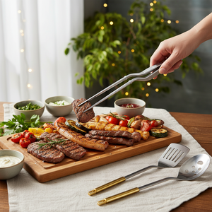 Pinze da cucina tradizionali ecologiche placcate in oro cassetta di sicurezza 144 utensili da cucina tradizionali in Silicone metallo Barbecue Buffet - Product Image 3