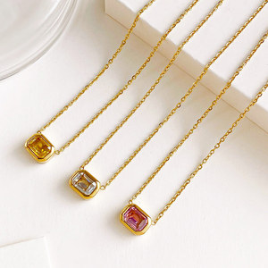 Collier personnalisé en acier inoxydable 316L avec breloque, plaqué or 14K PVD, zircon coloré <span class=keywords><strong>fantaisie</strong></span> jaune rose, pour femme, idéal comme cadeau - Product Image 2