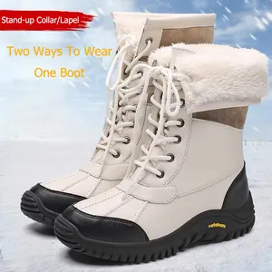 冬季定制厚底女式高帮靴经典真皮防水滑雪靴时尚内衬脚踝雪地靴