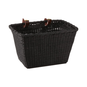 Panier rectangulaire en cuir véritable écologique et cannage tressé avec sangles et boucles en laiton pour vélos - Product Image 1