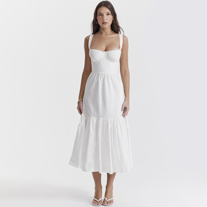 knee length dresses for ladies Marigot Bay Linen Dress – Chen Burkett New York main image 0