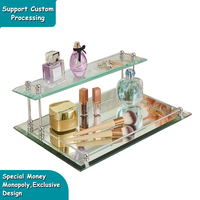 Plateau de service en verre et métal à 2 étages pour hôtel, style vintage, portable, salle de bain, chambre à coucher, coiffeuse, rangement de bureau