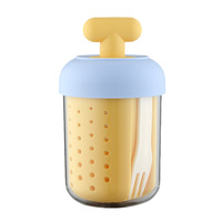 Hoogwaardige verzegelde pot met deksel en vork, draagbaar voor fruit, yoghurt, havermout, salade, sap, melk; ideaal voor ontbijt, kantoor en kamperen.
