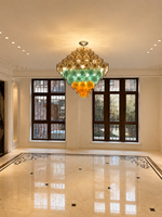 Lustre en verre à étages fait main de luxe, luminaire suspendu artistique pour salle à manger et projets commerciaux