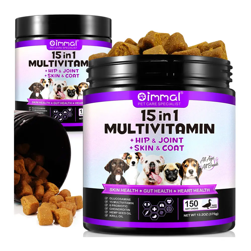 150 kunyah lembut vitamin Anjing alami 15-dalam-1 suplemen Multivitamin anjing untuk dukungan kesehatan pencernaan sendi dan jantung