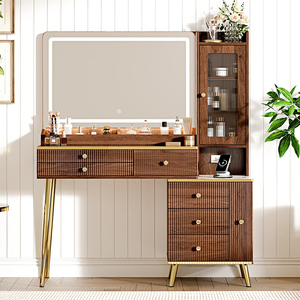 Coiffeuse haut de gamme de 47 pouces <span class=keywords><strong>avec</strong></span> miroir LED à commande tactile, 5 tiroirs, organisateur de rangement, prises de courant intégrées pour les outils de coiffure - Product Image 1