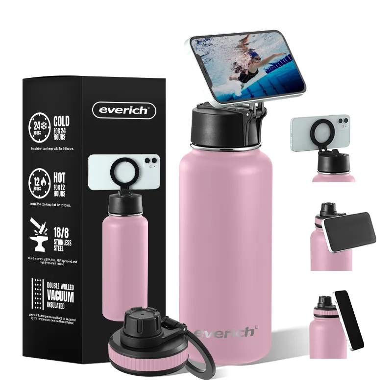 2024 New Arrival Double Wall Vacuum Insulated 304 Stainless Steel Water Bottle Flask Water Bottle with Magnetic Booster Ring