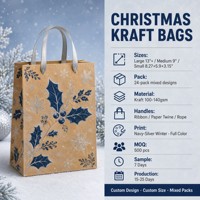 Sacs cadeaux en kraft personnalisés OEM ODM en gros, sacs de courses de Noël et de fêtes, lot de 24 assortis, emballage cadeau festif ISO 9001