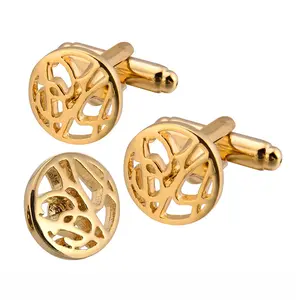 Wholesale Gold Web Desgin Luxury Cufflinks Lapel Pin Gift Set Custom Mens Suit Accessory Brooch Wedding Tuxedo Trendy Cufflinks