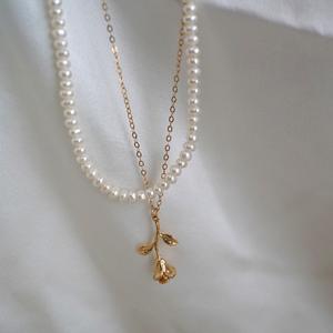 Collar de Perlas de Agua Dulce Naturales Apiladas Estilo Rosa Francesa, Cadena de Clavícula Multicapa Versátil, Collar Versátil de Oro de 14k - Product Image 4