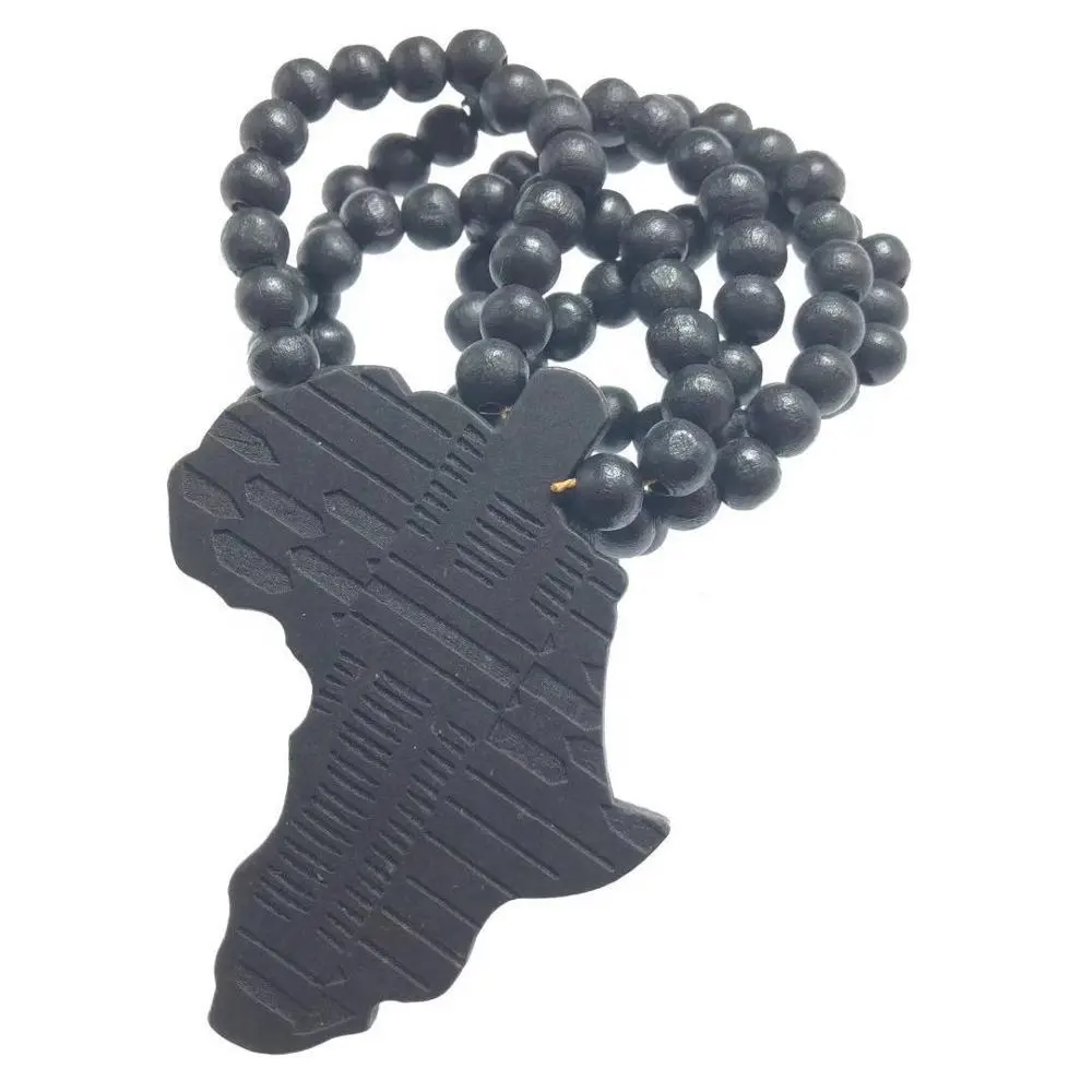 Afrika Stück halskette holz perle halsketten mit karte anhänger