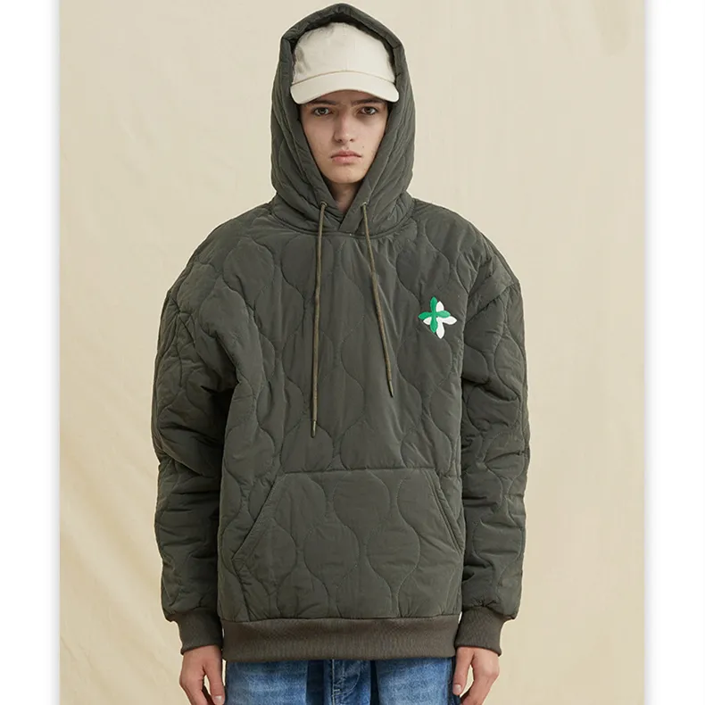 Vintage rhombic cotton jacket pullover loose hooded sweater thickened plush warm cotton padded jacket Autumn/Winter 2022