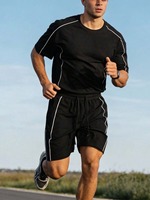 T-shirt à manches courtes pour homme, couleur noire unie, coupe ample, polyester, ensemble de vêtements de sport pour la course à pied et la salle de sport