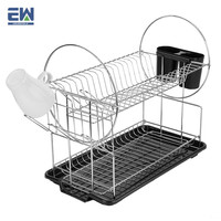 Küchen arbeits platte Stahl Zweistufiges Metalldraht regal Einfach zu installieren Anti-Resistance Dish Drying Stand Rack