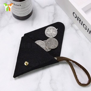 Felt triangular coin <b>purse</b>, candy-colored coin pouch, earphone bag, storage bag, Korean style small handbag. - Product Image 2
