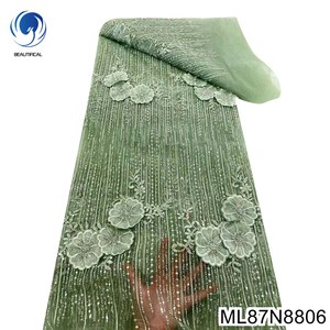 Beautifical Phi Vải Ren 2023 Mới Thời Trang 3D Nigeria Ren Lưới Với Sequins 5Yards Cho Váy Cưới ML87n88 - Product Image 5