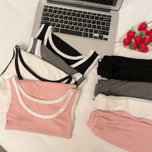 Conjunto de Pijama de Verano para <span class=keywords><strong>Mujer</strong></span>, Sexy, Elástico, con Tirantes, Pantalones Cortos, Estilo Deportivo, Modal, con Relleno en el Pecho - Product Image 5